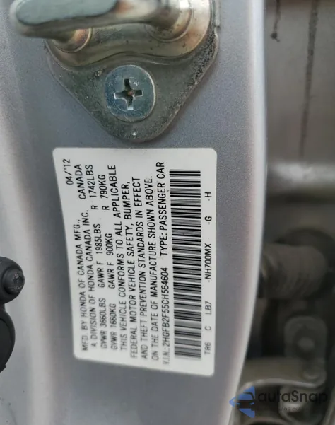 2012 Honda Civic Lx z USA, uszkodzony, nr VIN 2HGFB2F55CH564604